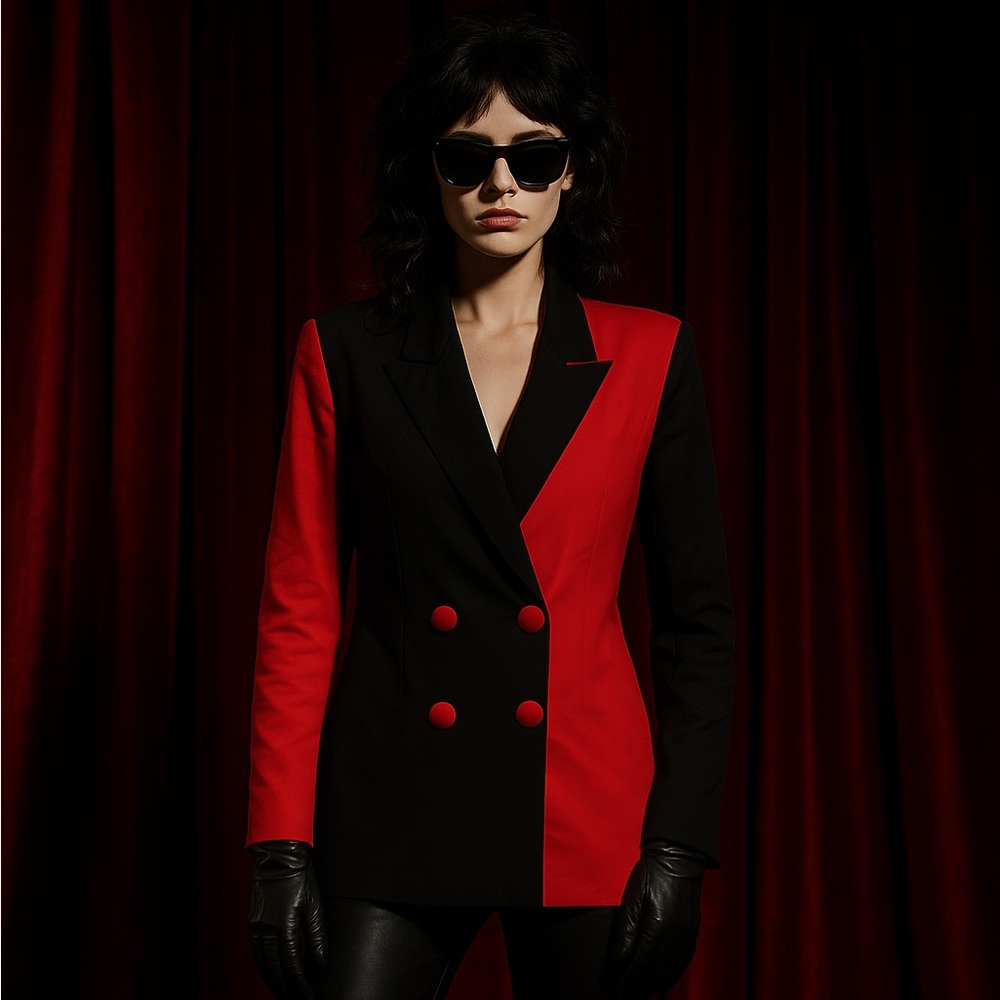 80s VTG Red & Black Colorblock Blazer Jacket